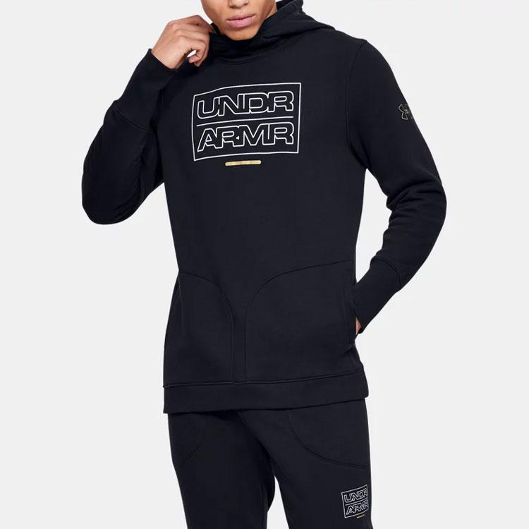 Under Armour Baseline Fleece Hooded Basketball Logo Sweatshirt Men Sweatshirt Black 1343007-002