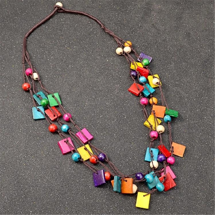 Trendy Bohemian Necklace with Coconut Shell and Wood Beads Colorful Designs for a Unique Fashion Statement Pieces