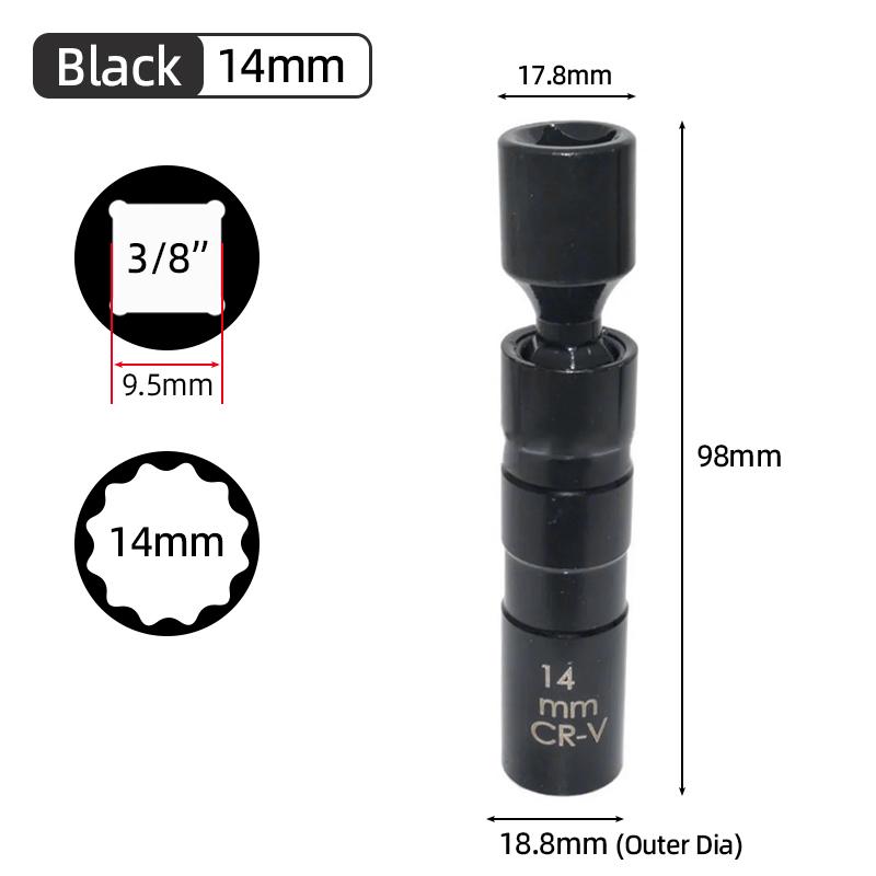 Universal Spark Plug Socket Wrench Adapter Magnetic 3/8" Drive 12 Angle Spark Plug Removal 14mm 16mm Car Repair Removal Tool