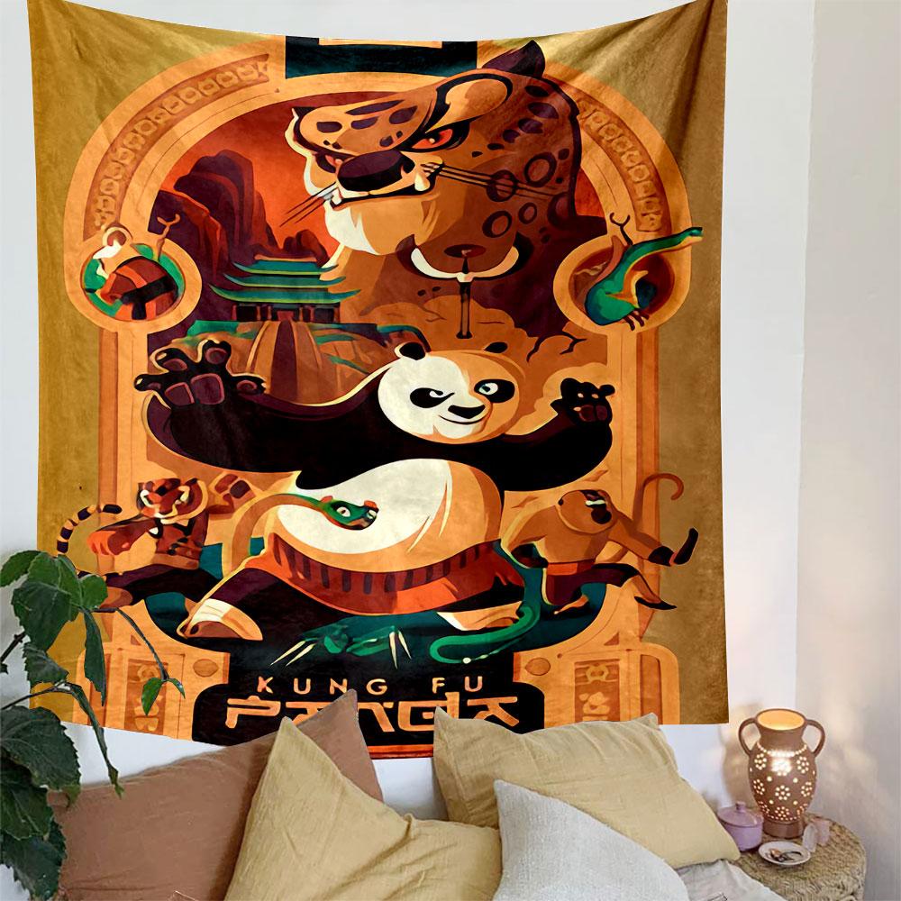 Kung Fu Panda Movie Tapestry Wall Hanging, Martial Arts Animation Poster, Family Wall Decor for Bedroom Living Room Dorm