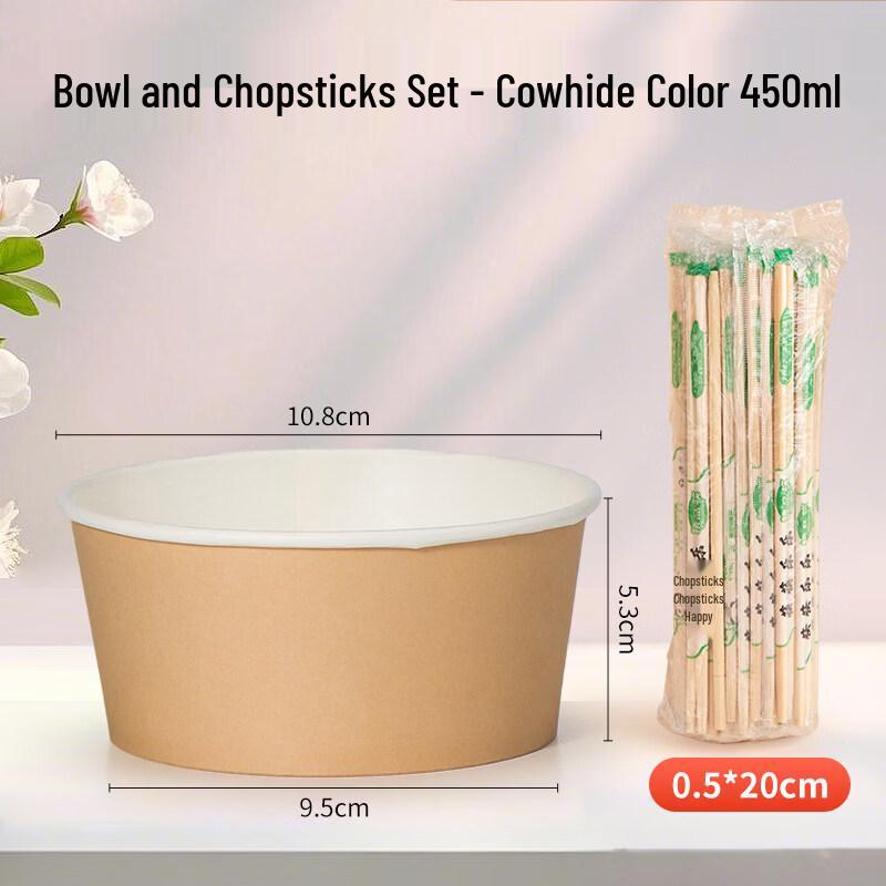 Disposable Picnic Paper Bowl & Chopstick Set with Lid