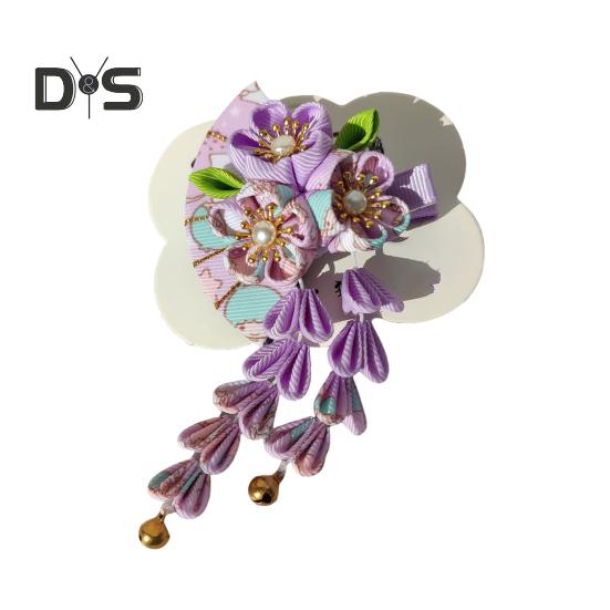 

Заколка для волос в стиле веера с цветами, колокольчиками, декором из искусственного жемчуга, японское кимоно, старинная заколка для волос, аксессуары для волос светло-фиолетовый