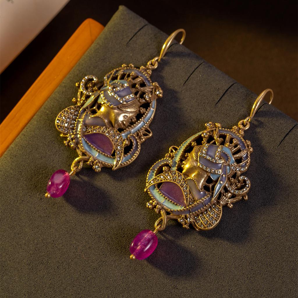 KEQIU Vintage Earring High-Quality Palace Style Retro Portrait Earrings Light Luxury European and American Style Earrings
