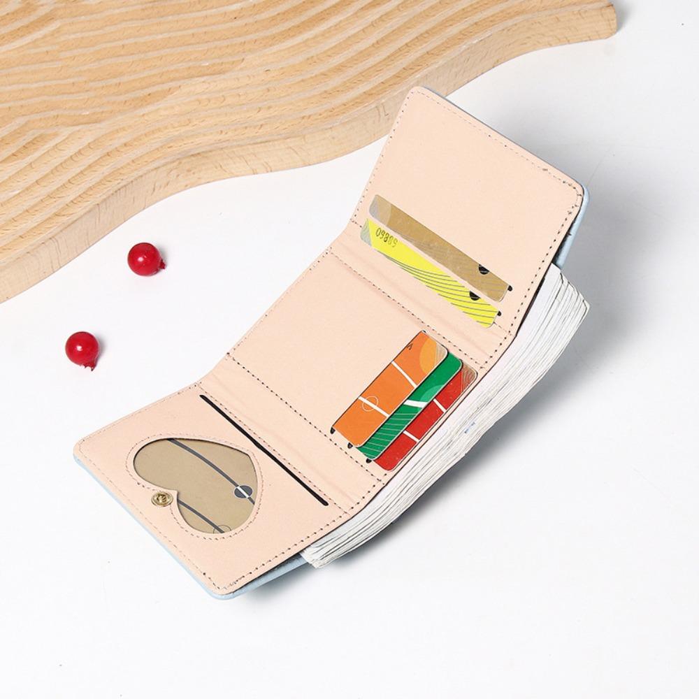 Cute Fruit Pattern Short Folding Card Bag PU Candy Color Trifold Wallet Sweet Solid Color Card Holder Girl