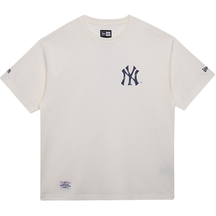 New Era MLB Vintage College Club Series New York Yankees Letter Logo Crew Neck Summer American Short Sleeve T-Shirt Unisex Tops Ivory 14385078
