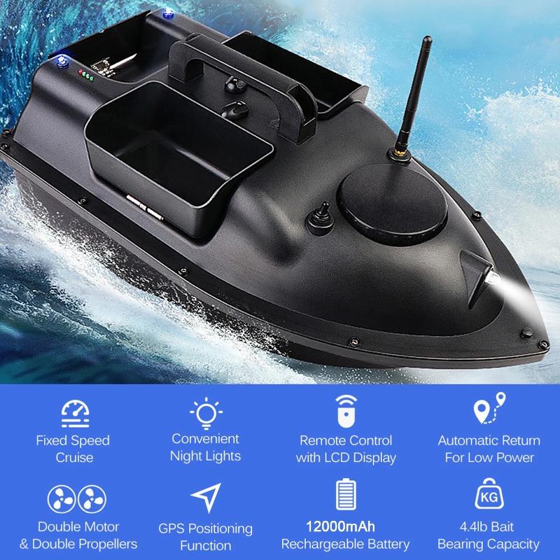 12000mAh GPS Fishing Bait Boat - 3 Bait Containers, 500m Smart RC, Automatic Return Wireless Fishing Feeder