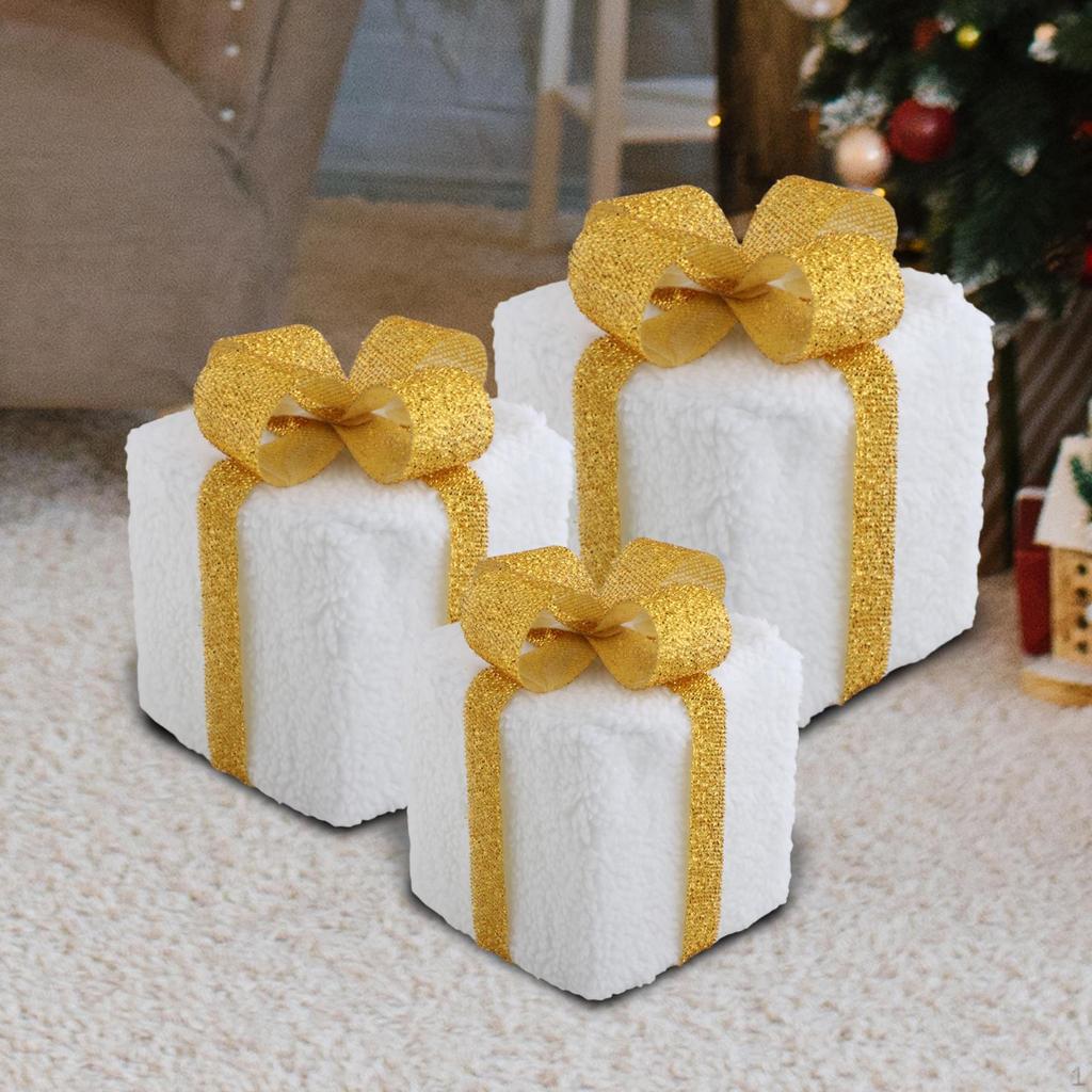 3Pcs Christmas Lighted Gift Boxes Decorations Box Light Up Xmas Present