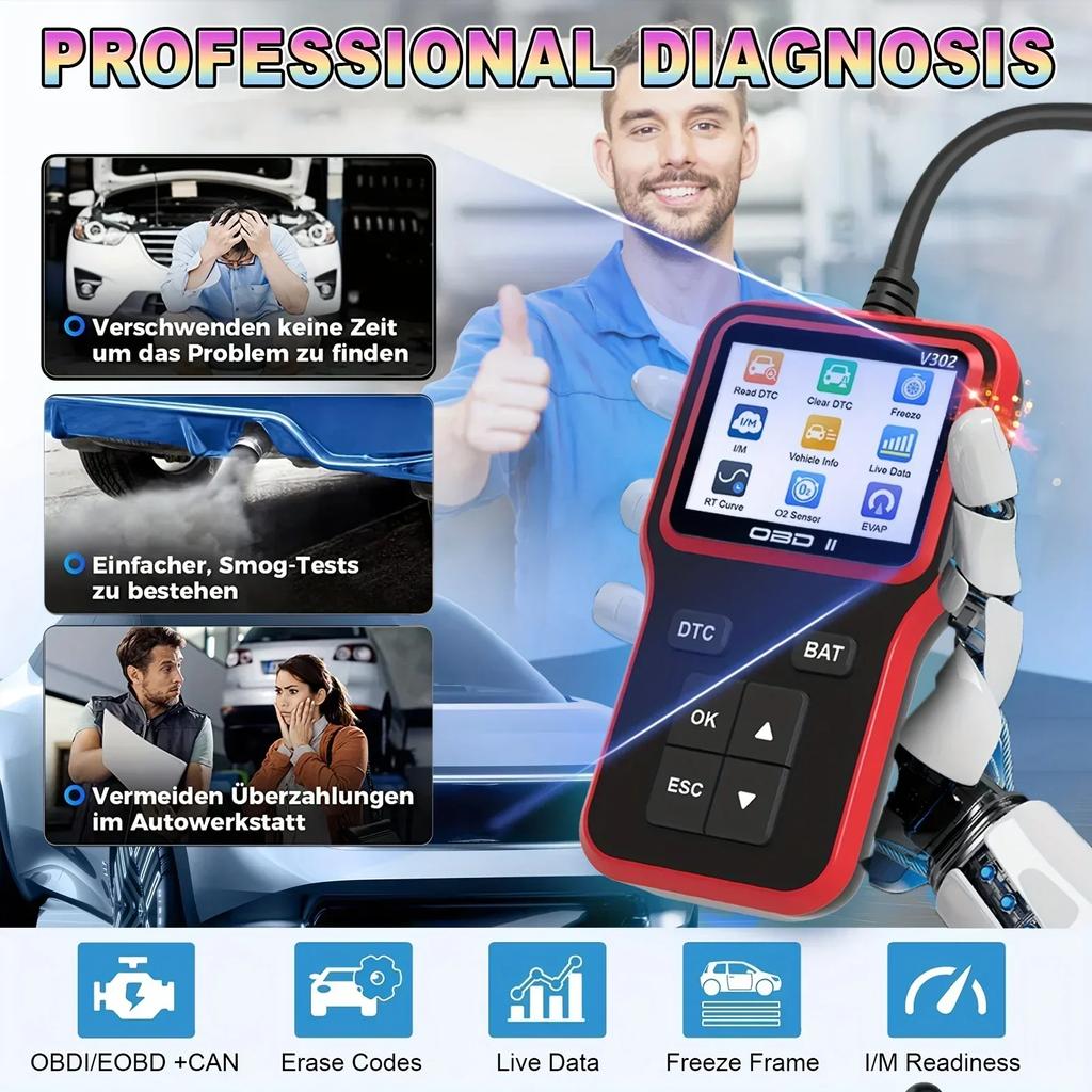 OBD2 Scanner - USB-Powered Car Engine Fault Code Reader & Diagnostic Tool for All OBD II Protocol Vehicles (Red)