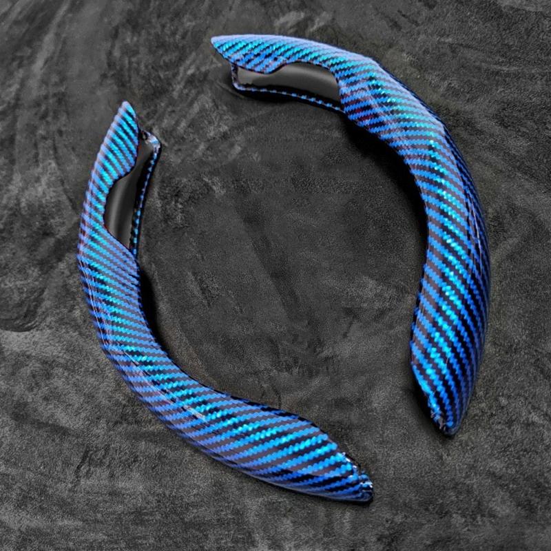 2 Pcs Laser Carbon Fiber Car Steering Wheel Cover 38cm Non-slip Card Cover Auto Steering Wheel Handle Booster Protective Cover