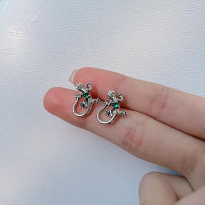 Green Diamond Gecko Earrings Women's Earrings Korean Temperament Personality Niche Design Earrings