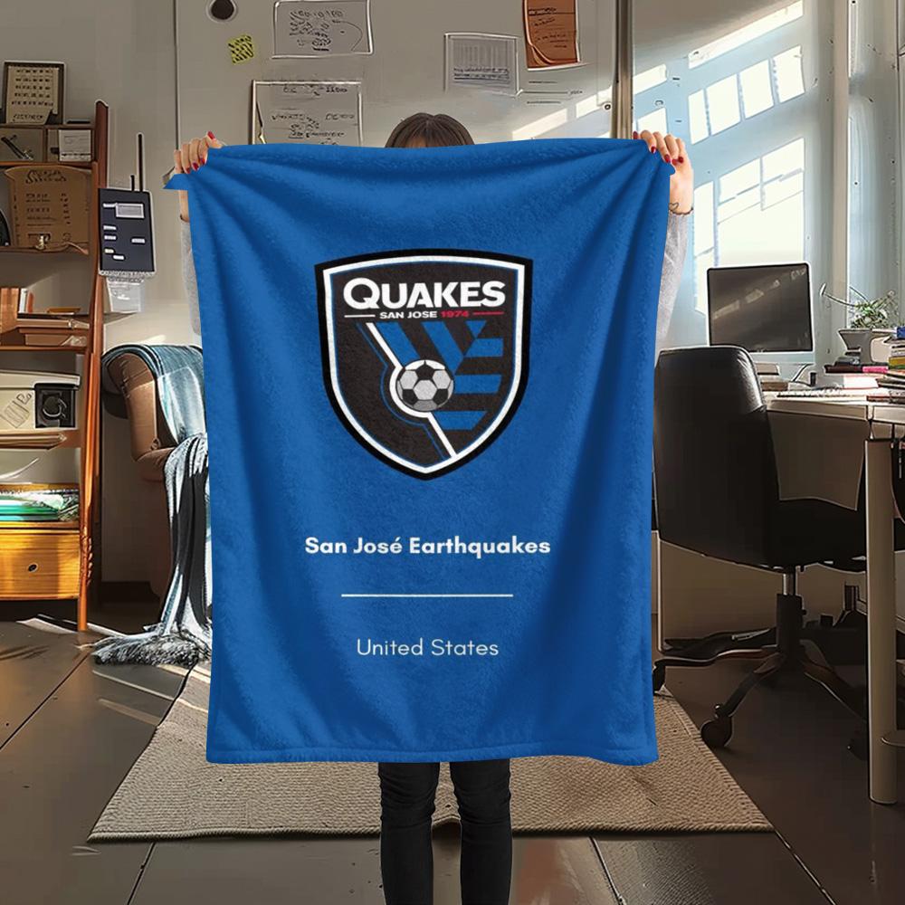 1Pc San Jose Earthquakes Print Flannel Blanket High Quality Warm Comfortable Cover for All Seasons Perfect for Gifts Home Decor