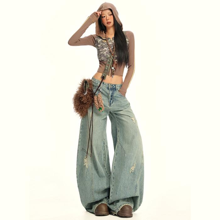 

2025 Ретро Джинси Кльош: Унісекс Штани Вільного Крою з Ефектом Потертості M