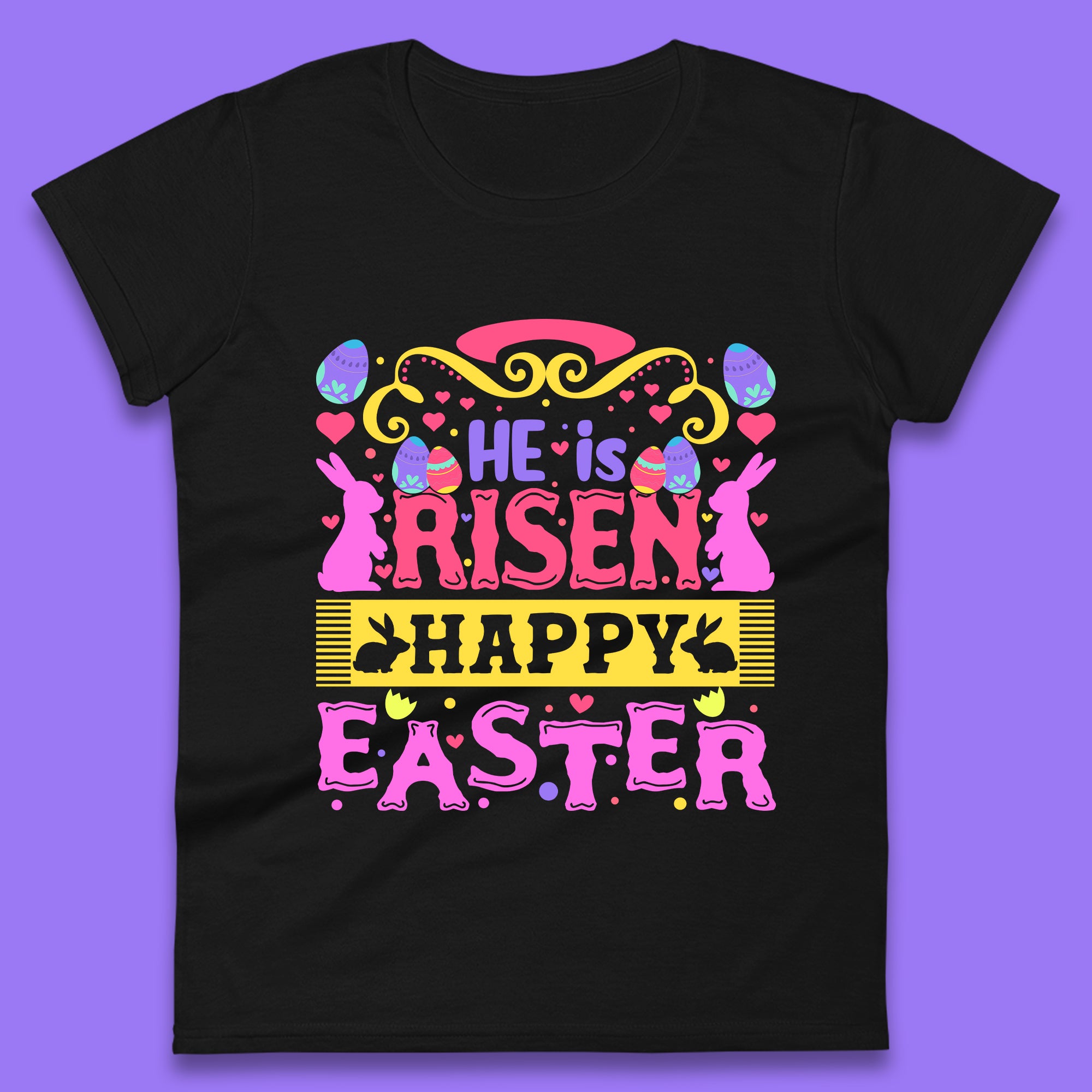 

He Is Risen Happy Easter Womens T-Shirt Mens Tops Tees Unisex 2XL