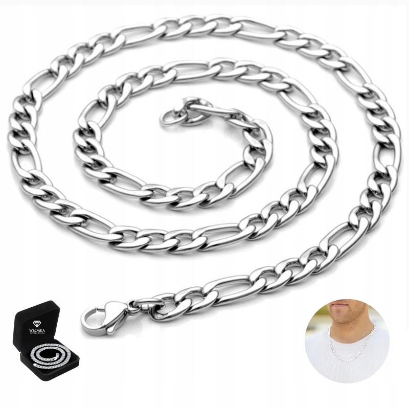 Men' Silver Figaro Chain 60cm Diamond + FREE