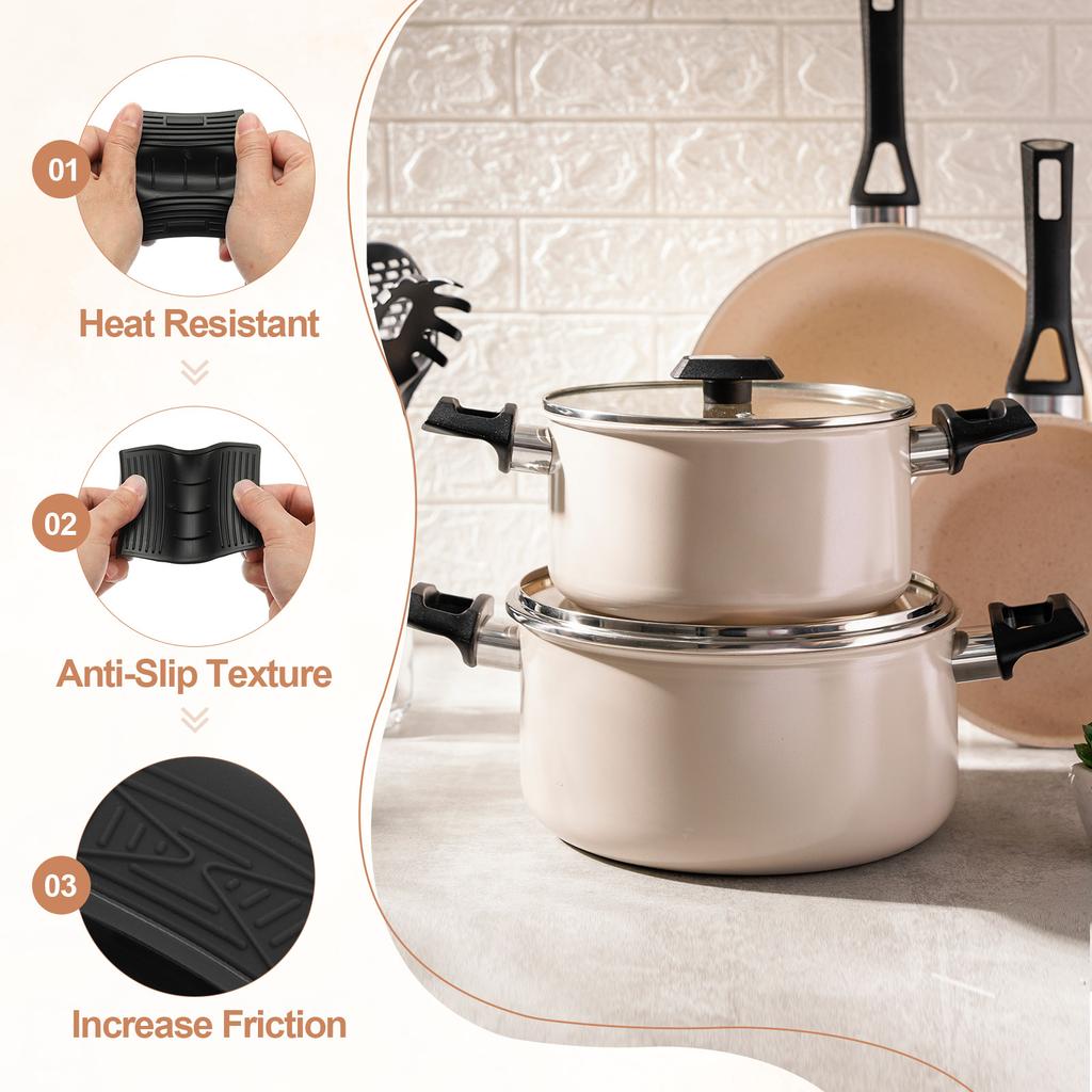 4Pcs Silicone Assist Hot Pan Handle Holder Hot Skillet Handle Covers Pot Holder Sleeve Non-Slip Heat Resistant Pot Frying Pans