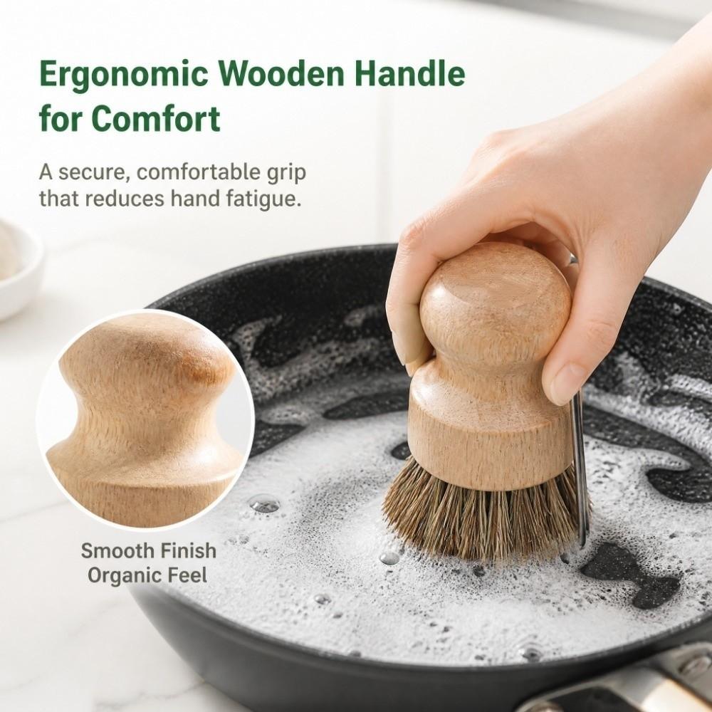with stand Dishes Cleaning Brush Wooden Handle Wooden Dishwashing Brush Kitchen Accessories