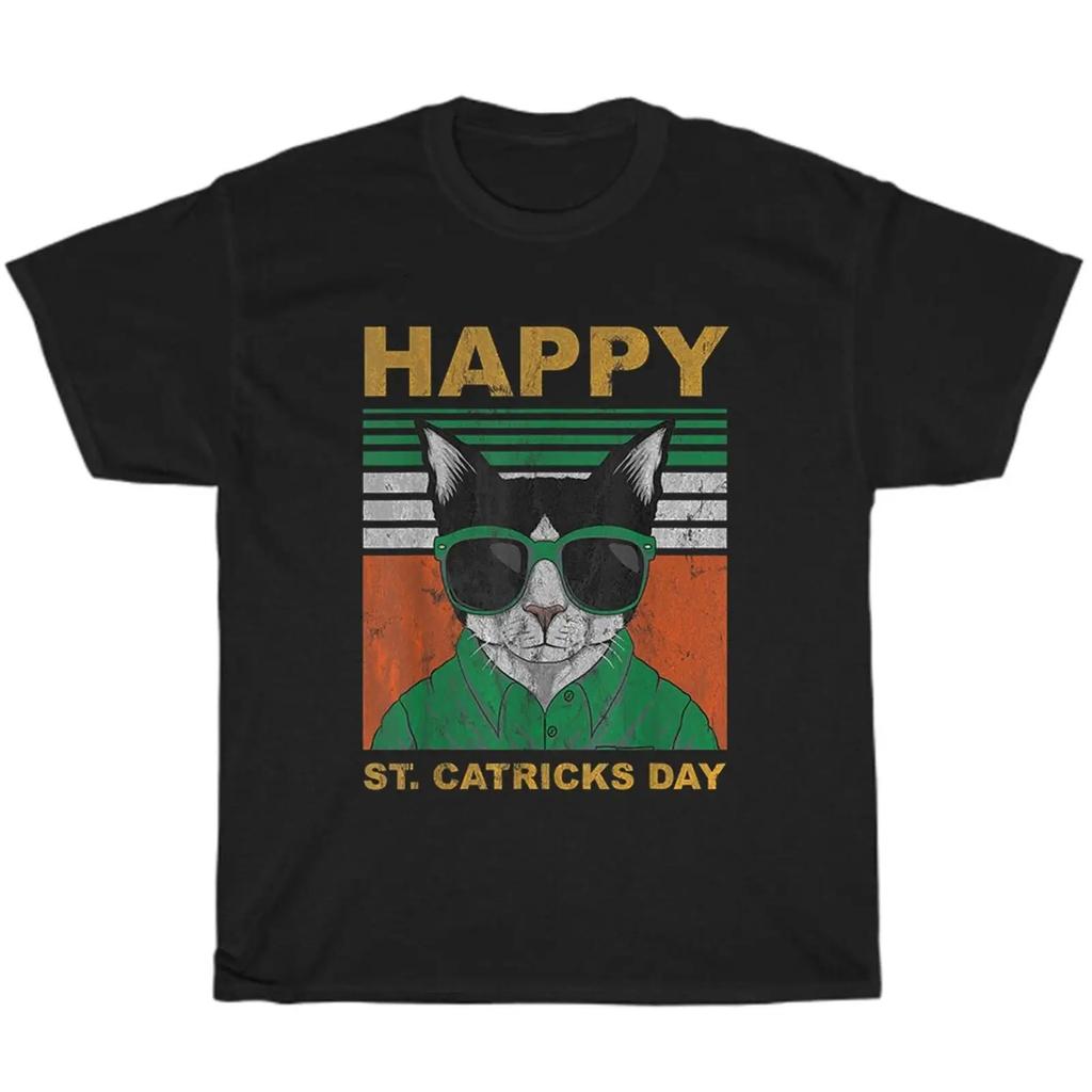 Vintage Cat Kitten Happy St Catricks Day Patricks T Shirt Vintage Homme Casual Streetwear Fashion Stretched Stylish