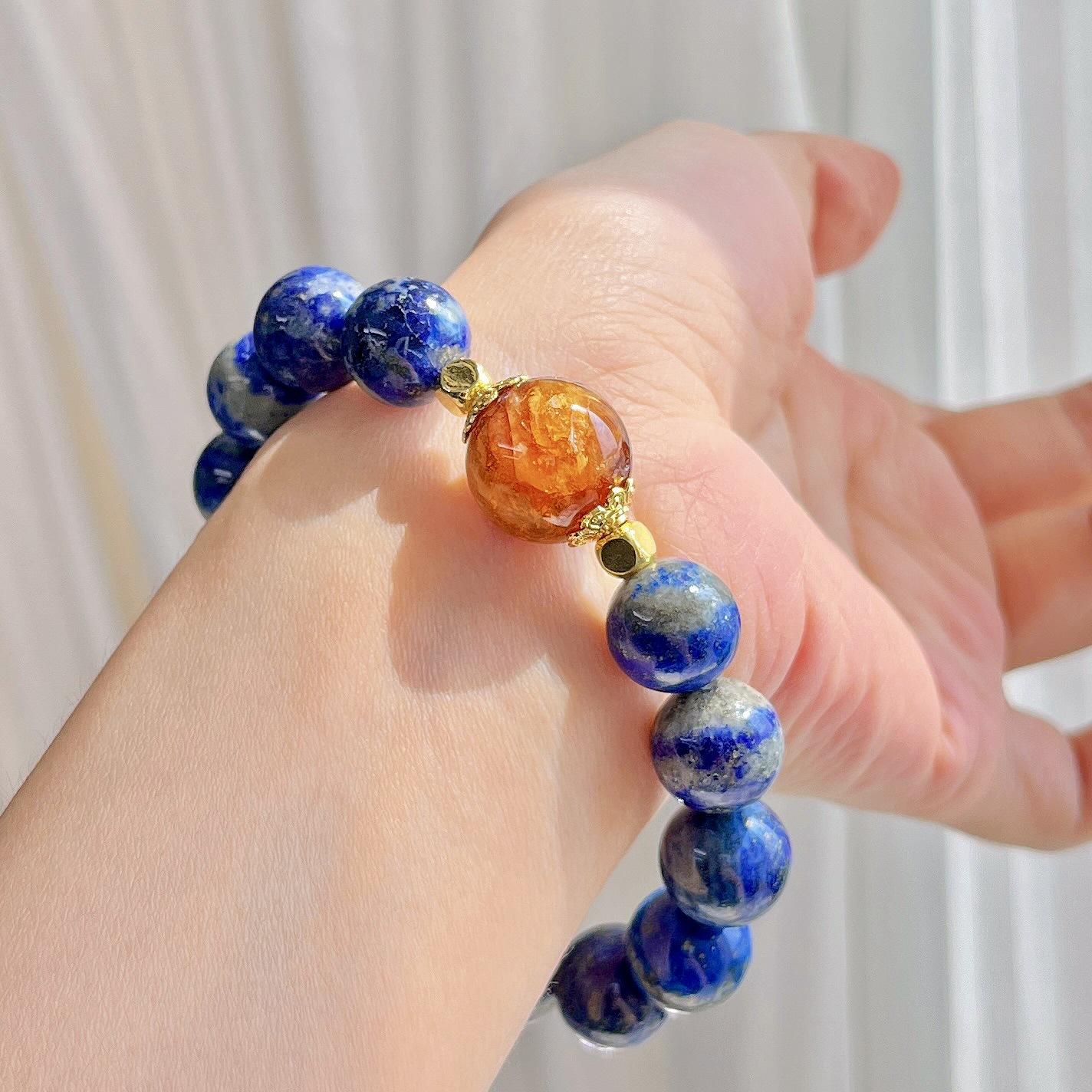 12Mm Retro Natural Lapis Lazuli Design Bracelet Bracelet.