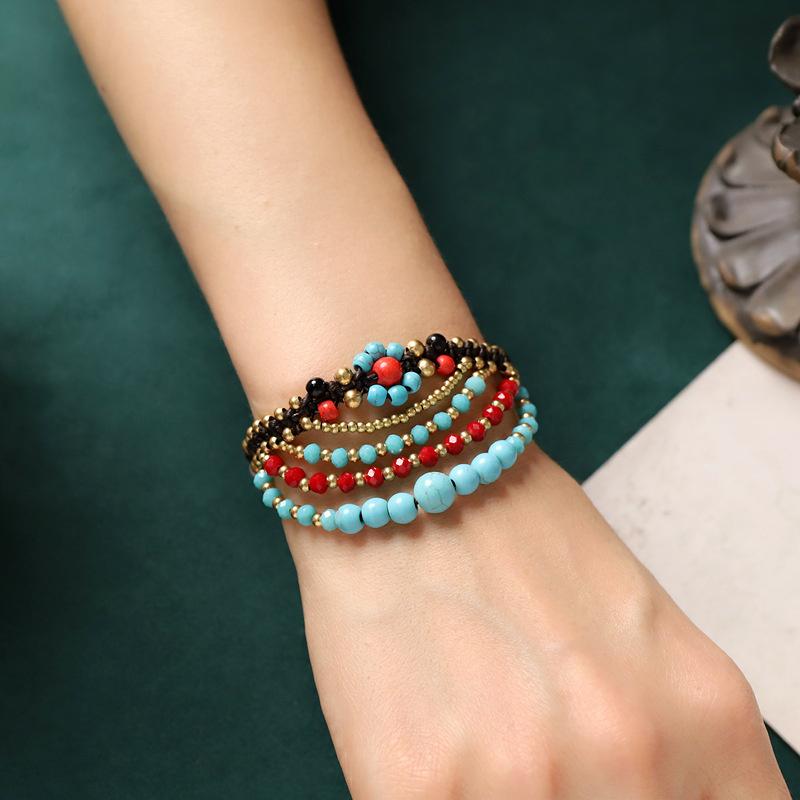 Original Thai ethnic style woven bracelet, Yunnan retro natural stone multi-layer Bohemian exotic style bracelet