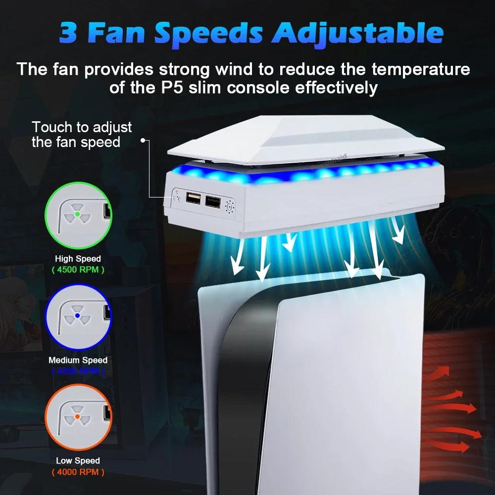 Ventola di Raffreddamento Superiore per PS5 Slim con Luce LED RGB Radiatore Host di Gioco Ventola di Raffreddamento Superiore Antipolvere per Console PS5 Slim