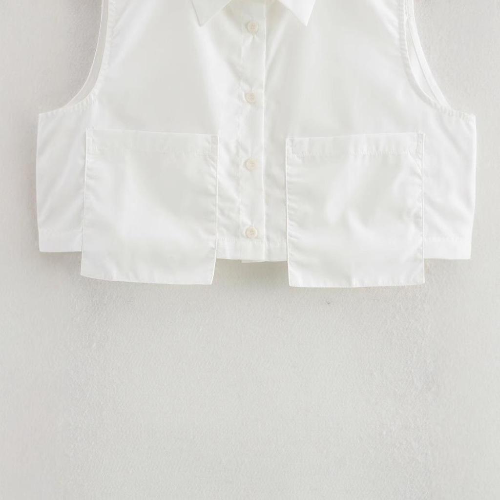2025 Spring Women's European & American Style Double Pocket Sleeveless Vest