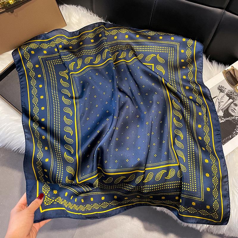 27,5  Donkergroene Rivierprint Neckerchief Vintage Imitatie Zijde Vierkante Sjaal Bandana Ademende Hoofdband Haaraccessoires One Size