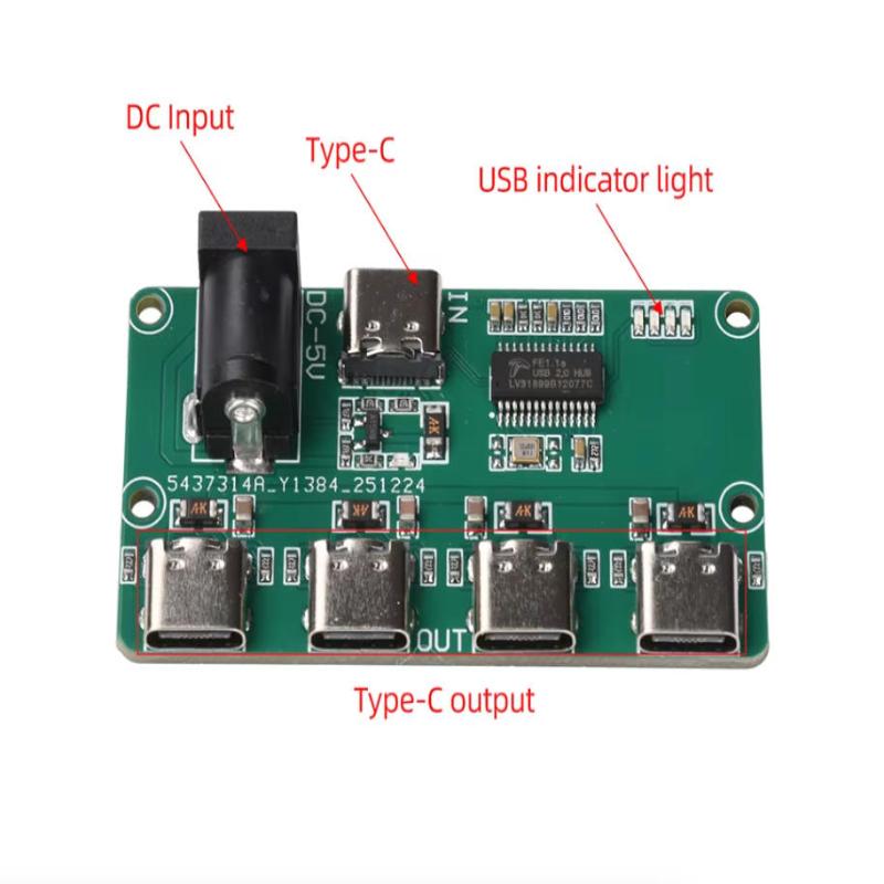 1Pcs 1-To-4 Splitter Type C Interface Usb2.0 Hub Module High Speed 480Mbps For Multi Device Access Embedded Development