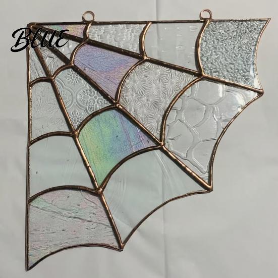 Unique Halloween Door Decor Spiderweb Topper Acrylic Gothic Sun Catcher with Hanging Gem Spiders Stained Glass Spider Web Rainbow Window And