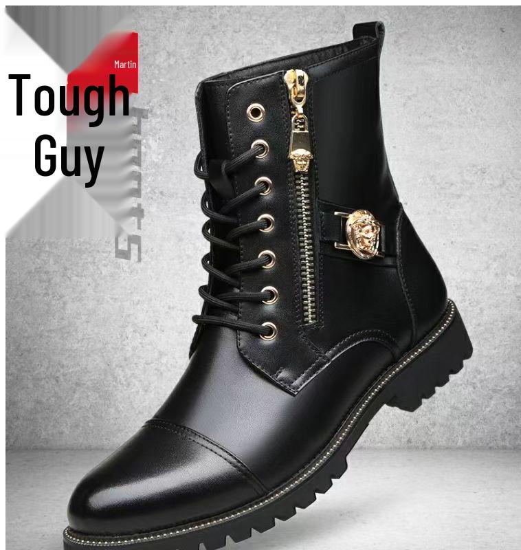 Stivali Martin da Uomo 2025 in Pelle Nera a Mezza Gamba, Vera Pelle, Resistenti all'Usura, con Zip