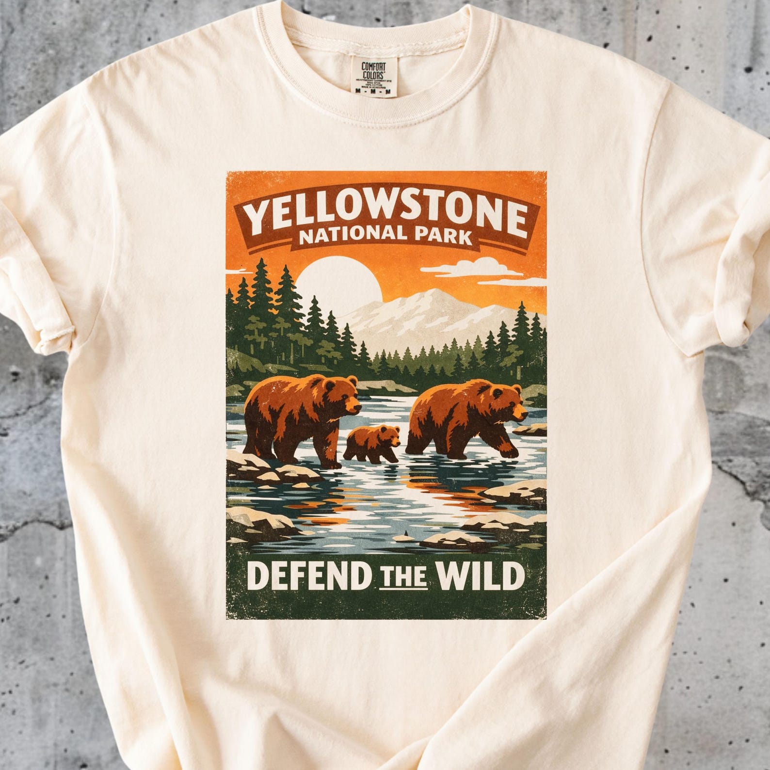 Yellowstone National Park Bears Defend the Wild T-shirt | Wildlife Retro Poster S
