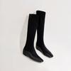 Inner Height Increase and Thin Elastic Boots European and American Small Square Head Knitted Thin Boots Women's Flat Casual Versatile Black Socks Boot