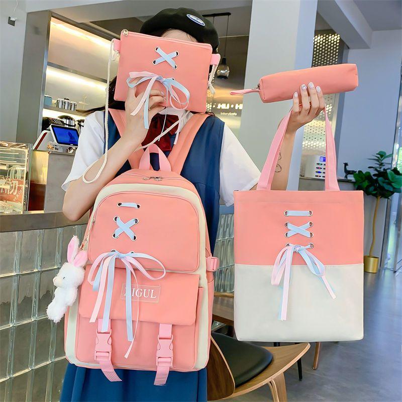 Girl Large Capacity Backpack Set Nylon Lightweight Elementary School Bag for School Start Season Multipurpose Handbag