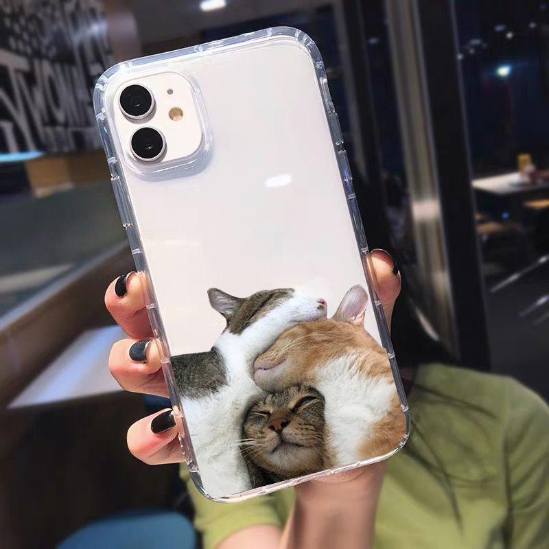Funny Cute Cartoon Cat Transparent Phone Case for IPhone 13 15 12 11 14 Pro Max 13 12Mini X XS XR SE 14 Plus Cover Shells Fundas