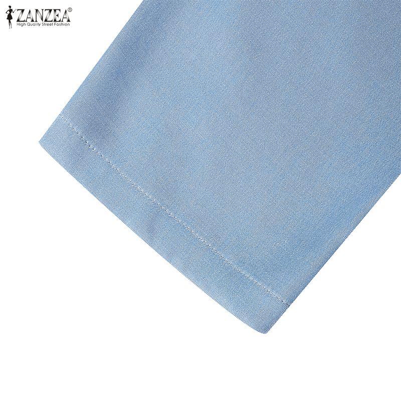 ZANZEA Women Round Neck 3/4 Sleeve Loose Casual Long Dress