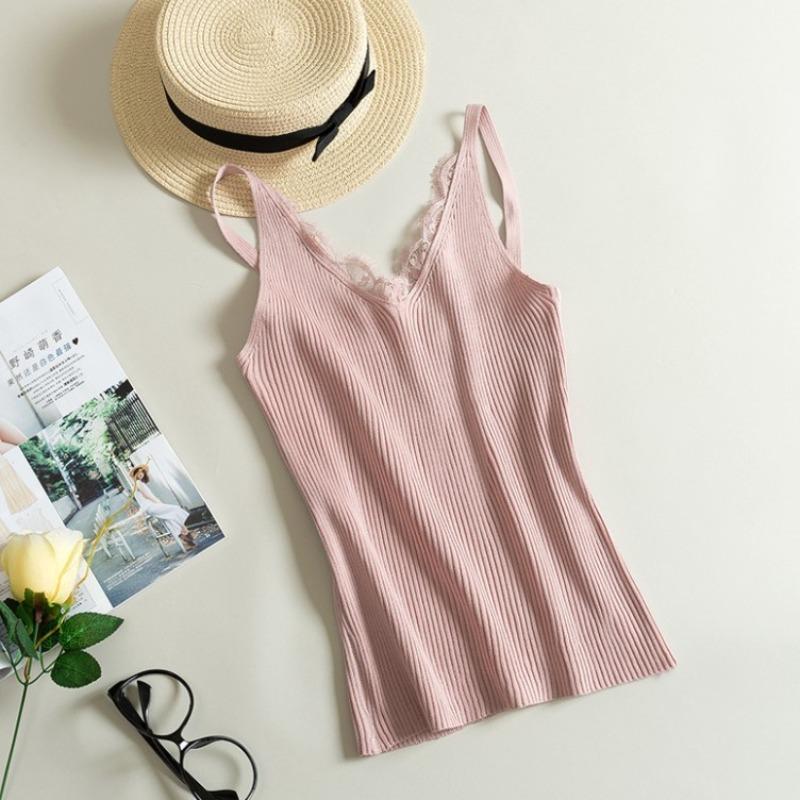 New Women's Crocheted Lace Splicing V-neck Halter Vest Knitted Short Slim-fit Jacket