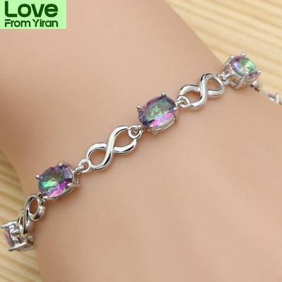 Beautiful Rainbow Mystic Fire Cz Bracelet Solid Genuine 925 Sterling Silver Jewelry For Women Free Gifts Box &Shipping
