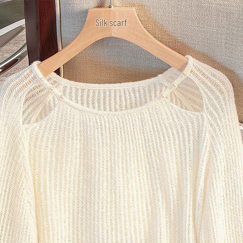 Women's Round Neck Loose Knit Sweater with Sequin Detail