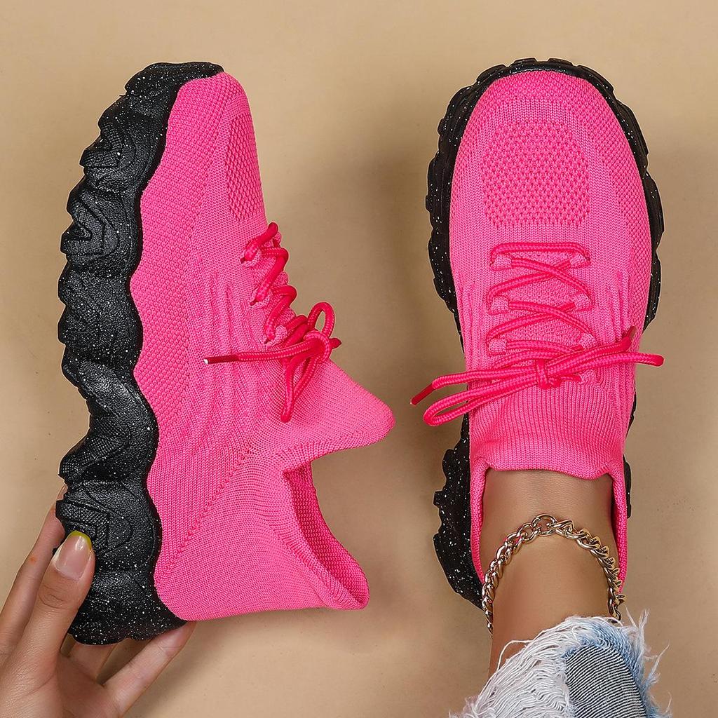 Różowe Sneakersy Wiosenne Damskie Buty Codzienne Oddychające Siateczkowe Sneakersy dla Kobiet Platforma Wsuwane Dzianinowe Skarpety Sneakersy Panie