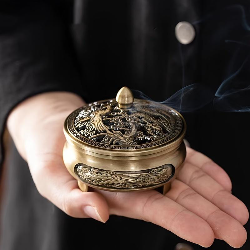 Dragon and Phoenix Large Incense Burner, Incense Cone Burner, Tea Burner, Aromatherapy Machine, Three-legged Alloy Incense Burner, Zen-style Incense