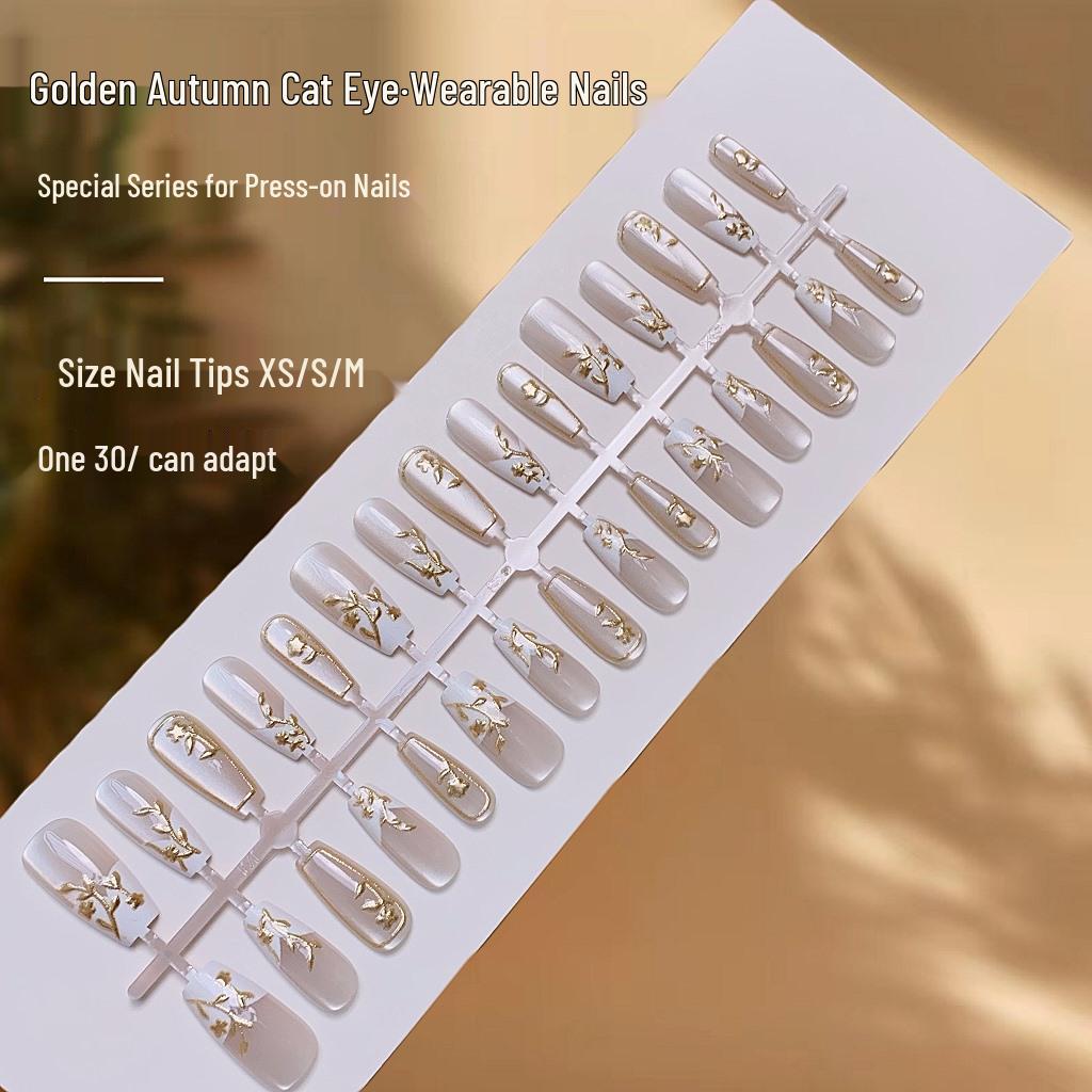 

Autumn Cat-Eye 3D Gilded Manicure Fake Nails - Advanced Style & Wearable Nail Pieces