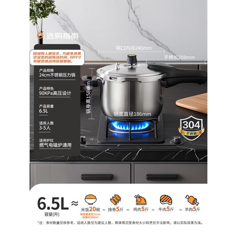 ASD 304 Stainless Steel 6.5L Universal Pressure Cooker