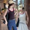 Women's U-Neck Color Block Ribbed Vest - Spring/Summer Spaghetti Strap Slimming One-Piece Top