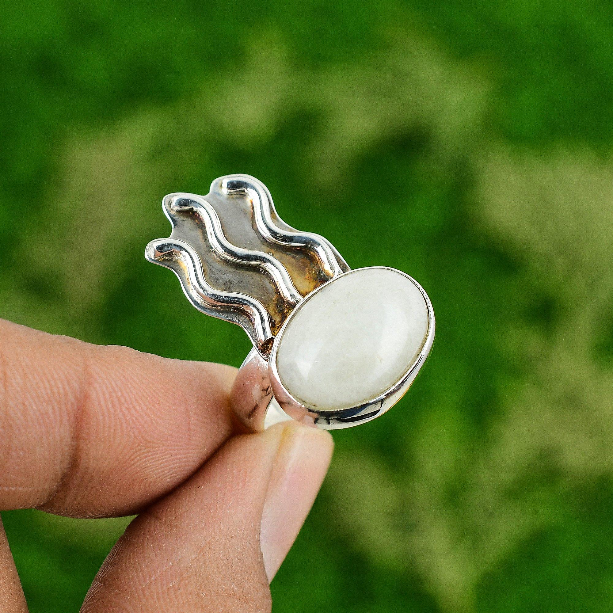 

Natural Rainbow Moonstone Gemstone 925 Silver Promise Ring Size 7.75 For Girls 7.75