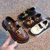 Children Leather Shoes For Girls Kids Black Metal Buckle Loafers Nonslip Flats Casual Shoes For Party Dress Occasions Size