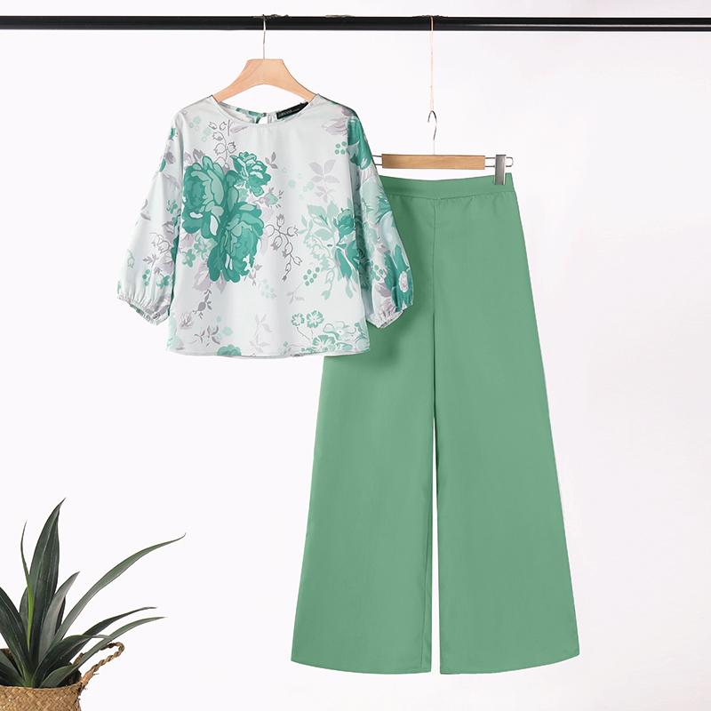 

ZANZEA Цветочная блузка и широкие брюки, повседневный комплект из двух предметов