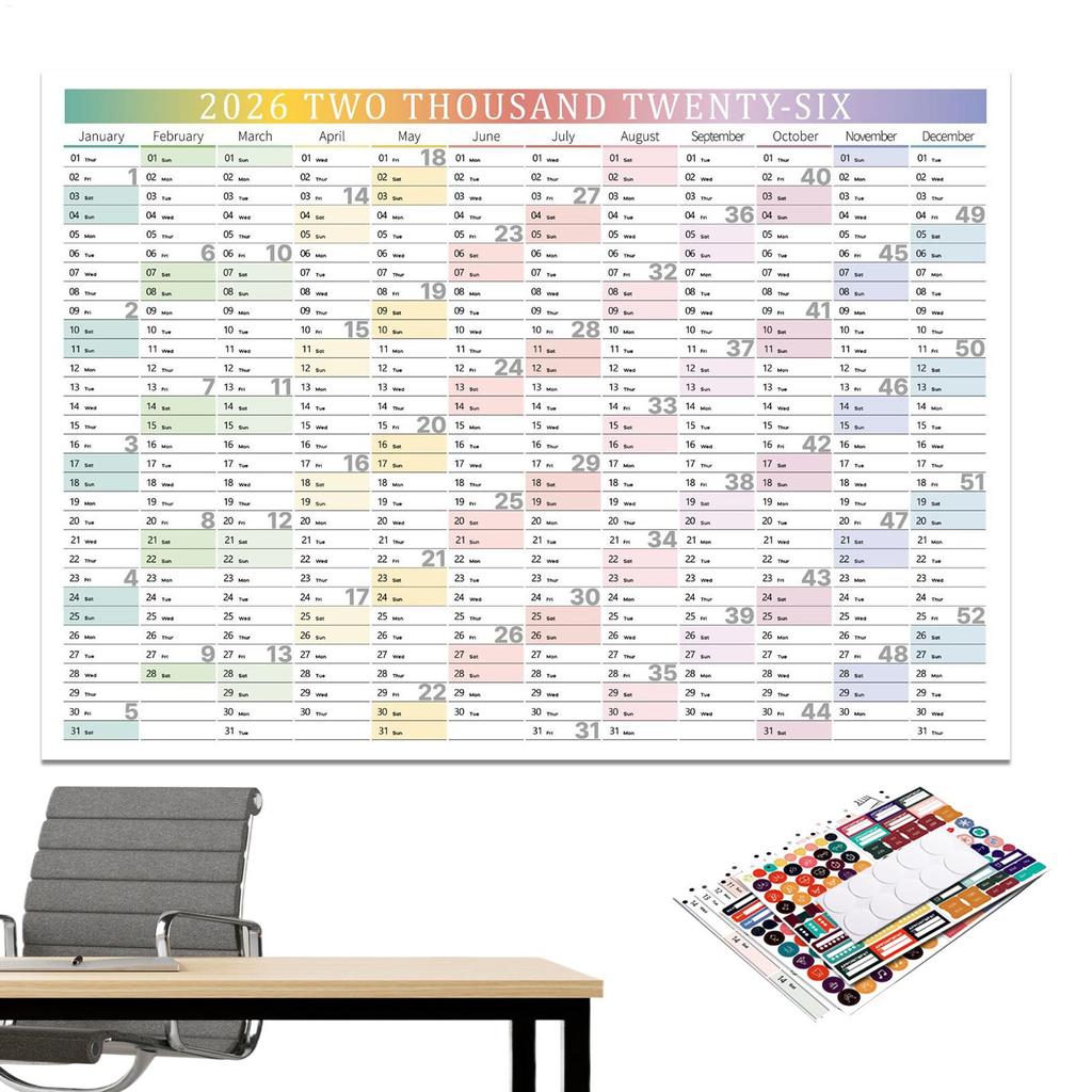 2026 Großer Wandkalender 12 Monate Vertikaler Hängeplaner Großes Gitterpapier für Büro & Zuhause, Schulklassenraumplanung