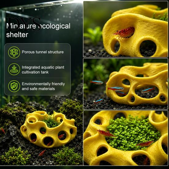 Stable Bottom Decoration for Aquarium 3D Printed Hideout Cave, Wavy Hollow Ring Fish Shrimp Shelter, Landscape Accessories Breeding Hiding Hole Decor,