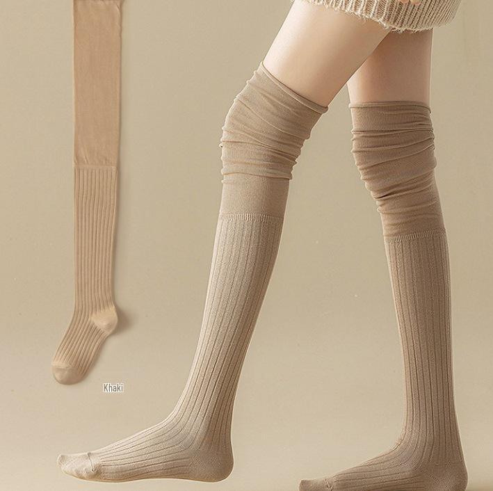 Damen Overknee Patchwork Lange Socken, Slouch-Stil, Frühling/Herbst, Milchweiß, Hoher Schaft für Stiefel mit Knieschonern