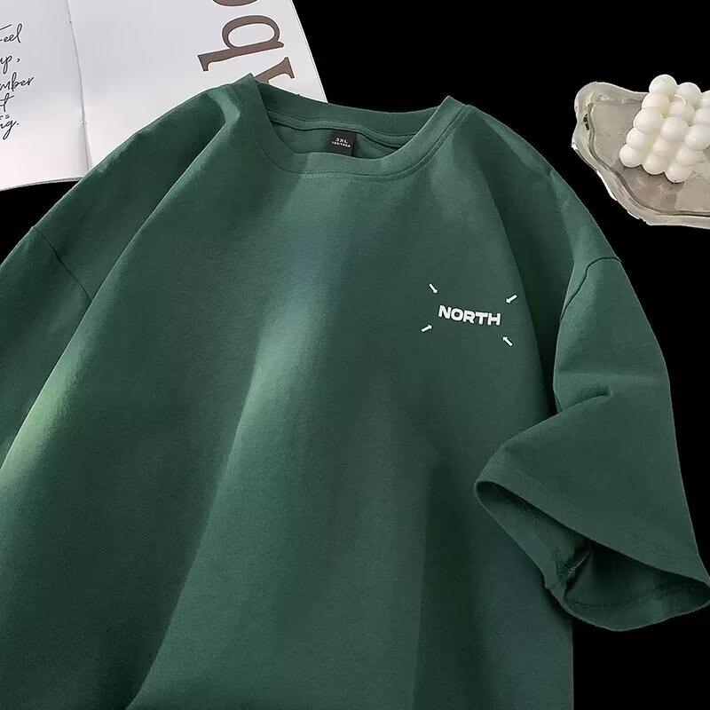 

Мужская модная футболка с круглым вырезом и короткими рукавами с принтом для лета, свободный повседневный топ 3XL темно-зеленого