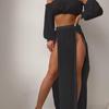 Women's European & American Off-Shoulder Swimsuit Cover-Up: Long Sleeve, High Slit Skirt, Two-Piece Set